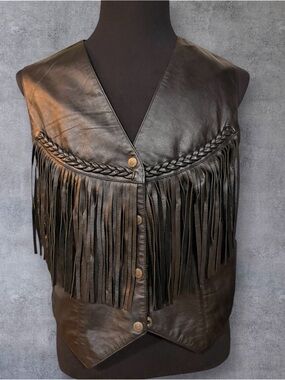 Women’s Black Leather Fringe Vest - Classic Western Style
